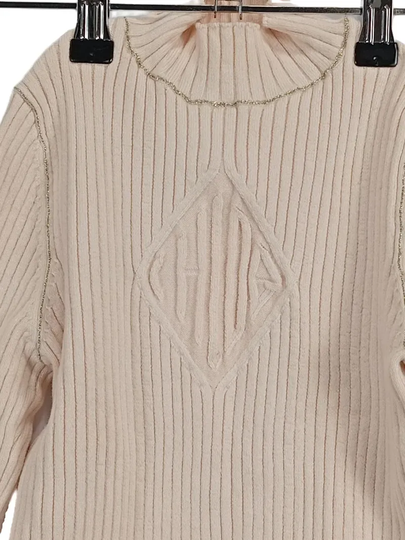 Chloé Kinder Rippstrick Pullover Gr. 122 Rosa Langarm 2
