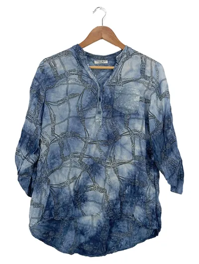 ZABAIONE Damen Bluse 3/4 Arm Grafik Pailletten Blau Gr. 38/M