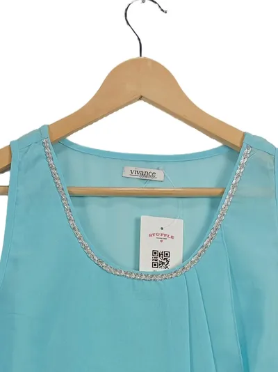 Vivance Damen Top Bluse Gr. 40 L Türkis Elegant mit Ziersteinen