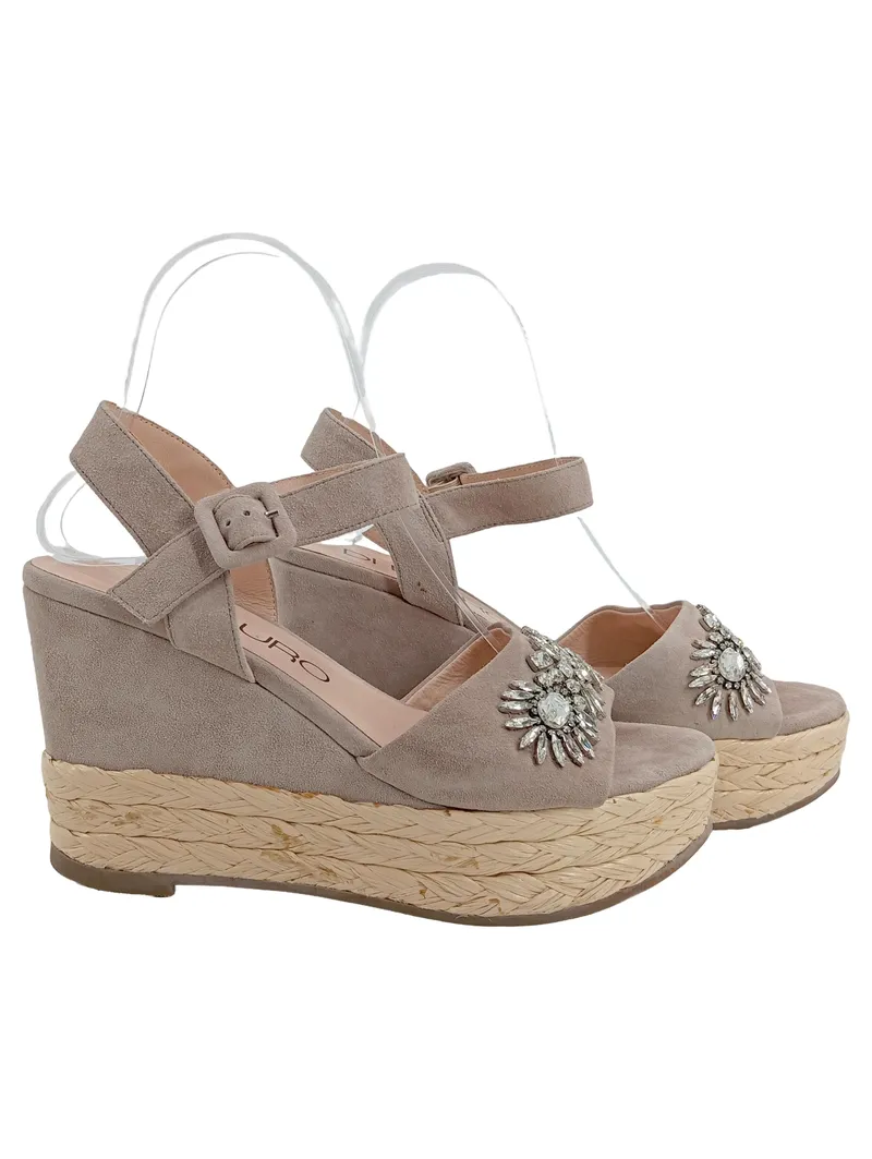 Di Lauro Wedges Keilsandalen Gr. 39 Beige Leder Strass Espadrilles Damen 1