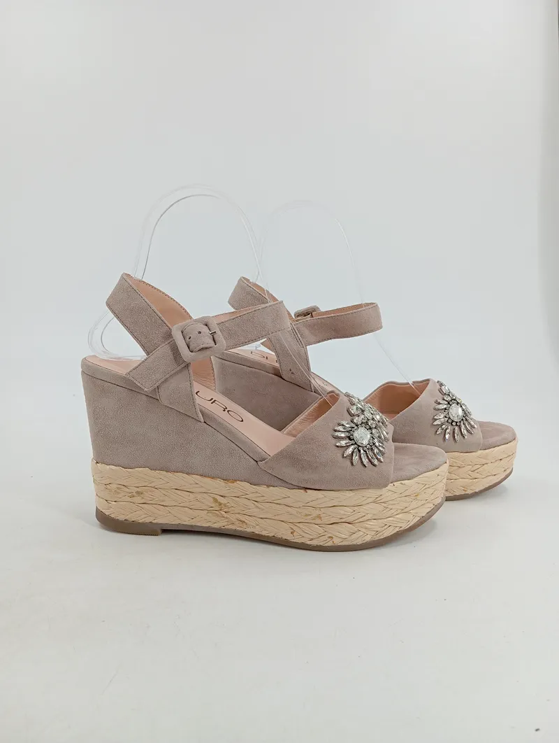 Di Lauro Wedges Keilsandalen Gr. 39 Beige Leder Strass Espadrilles Damen 5