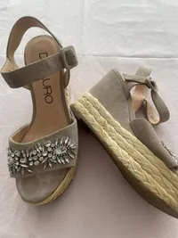 Di Lauro Wedges Keilsandalen Gr. 39 Beige Leder Strass Espadrilles Damen 6