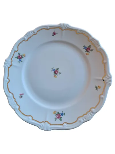 Weimar Porzellan Katharina Essteller Blumenmuster Goldrand 22cm