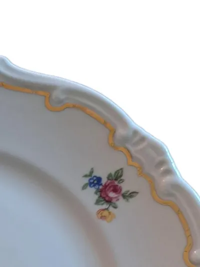 Weimar Porzellan Katharina Essteller Blumenmuster Goldrand 22cm