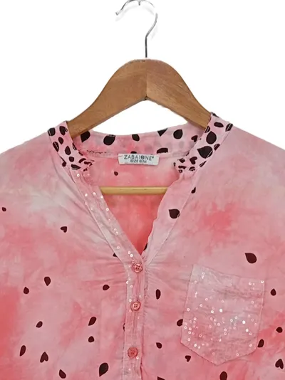 ZABAIONE Damen Bluse Rosa S na M Casual Tiermuster Pailletten