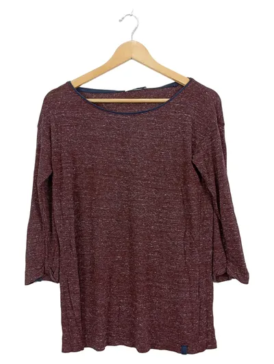 EDC by Esprit Pullover Damen Braun Meliert 3/4-Arm Gr. L Baumwolle Casual