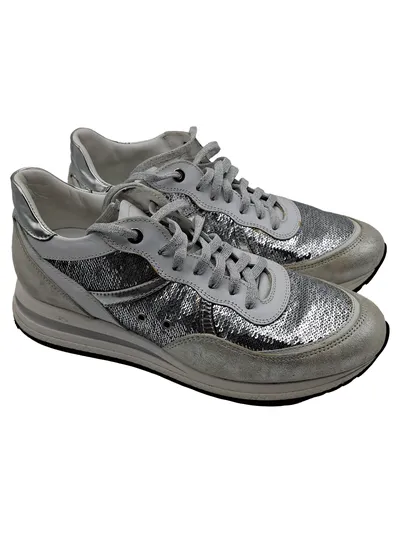 NOCLAIM Damen Sneaker Low Pailletten Silber Gr. 38 Made in Italy