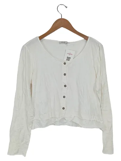 SimClan Damen Langarmshirt Gr. 40/L Weiß Casual Knopfleiste