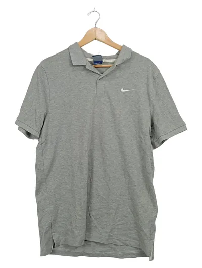 Nike Herren Poloshirt Grau Gr. L Kurzarm Baumwolle Sportlich