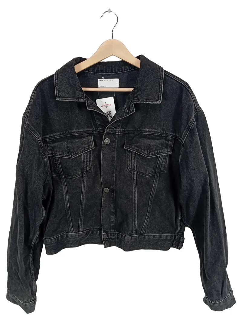 ASOS Design Jeansjacke Damen Gr. M Cropped Schwarz Baumwolle 1