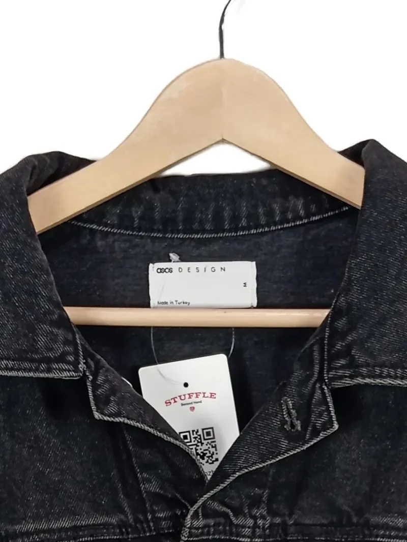 ASOS Design Jeansjacke Damen Gr. M Cropped Schwarz Baumwolle 3