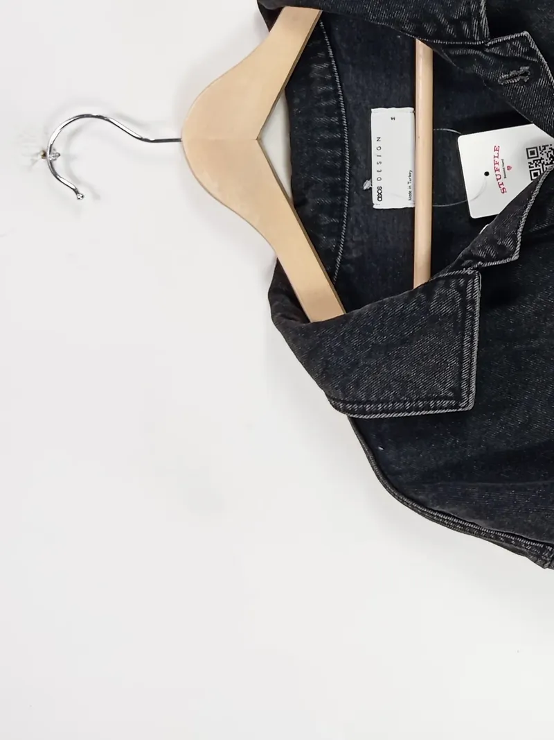 ASOS Design Jeansjacke Damen Gr. M Cropped Schwarz Baumwolle 6
