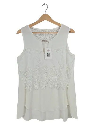 Marc Cain Damen Top Spitze Ärmellos Weiß Gr. L 42 Elegant Alltag