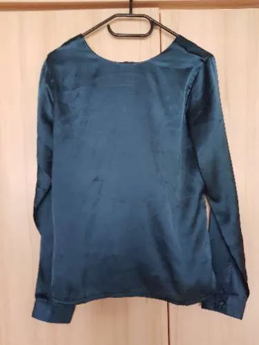 Rut&Circle Damen Bluse Elegant Petrol Langarm Gr. 40 L Uni Polyester