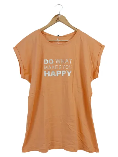 Be Famous Damen T-Shirt Orange Gr. 42/XL mit Schriftzug Casual