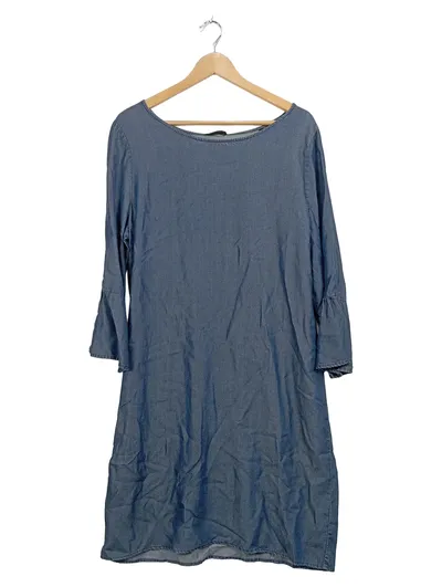 OPUS Damen Jeanskleid Midikleid Uni Blau Gr. 42/XL Casual Rüschen