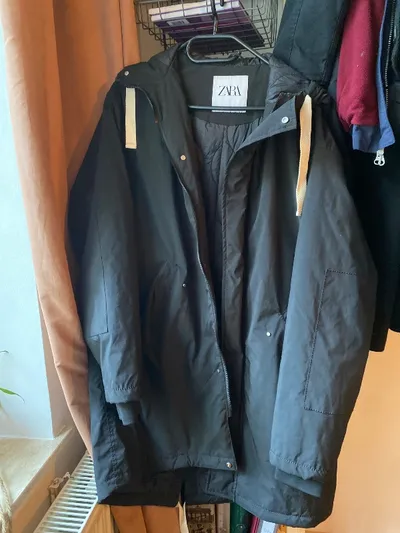 ZARA Herren Parka Winterjacke Kapuze Schwarz Gr. S/M Urban Style