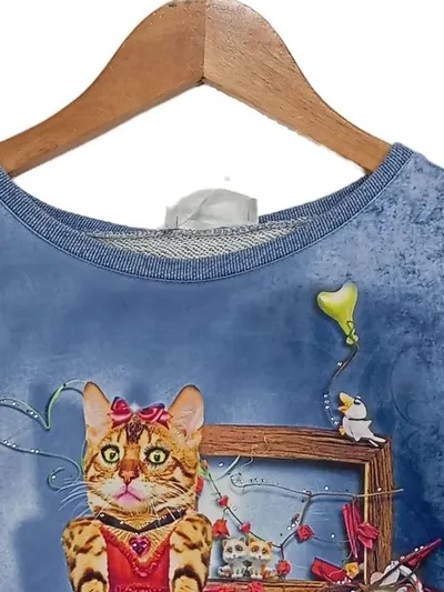 Lucky Child Mädchen Sweatshirt Katze Tiermotiv Blau Gr. 152 Freizeit