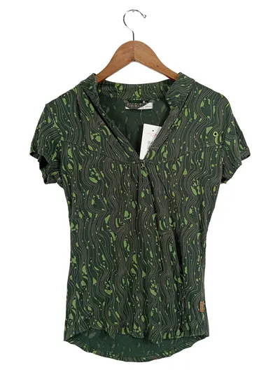 Skunkfunk Damen Bluse Grün Grafisch Muster Kurzarm Gr. 38/M