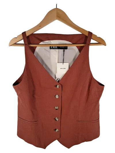 Zara Leichte Weste Damen Leinen Business Klassisch Braun Gr. 38 M