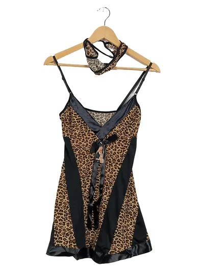 LINGERIE'S Damen Babydoll Set Leopard String Nachtwäsche Reizwäsche M/L