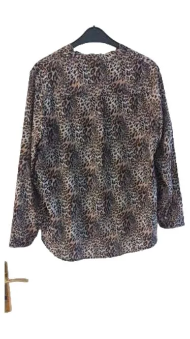 JETTE Damen Bluse Gr. 46 Leopardenmuster Braun Langarm Polyester