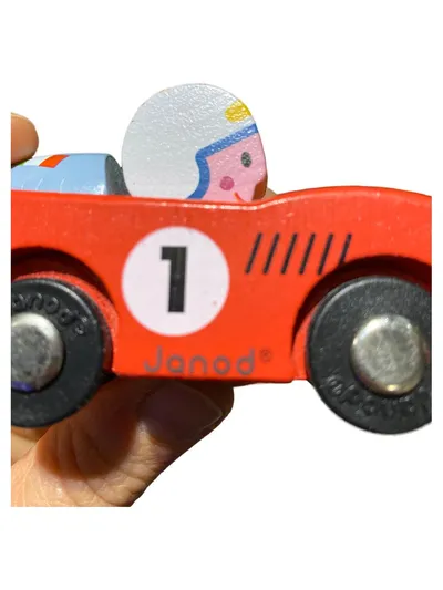 Janod Holzauto Rennwagen Nr. 1 mit Fahrer Rot Holzspielzeug Kinder
