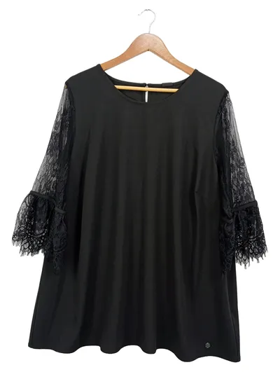C'est Paris by C'est tout Damen Bluse Schwarz Spitze Gr. 48/4XL