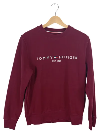 Tommy Hilfiger Sweatshirt Herren Gr. S Bordeaux Pullover Logo EST. 1985