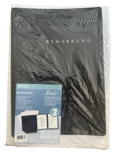 PAGNA Bewerbungsmappe Basic Set 3x Mappe + 3x Versandtasche DIN B4 Schwarz