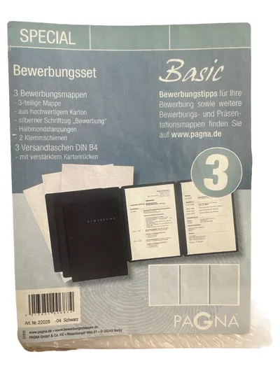PAGNA Bewerbungsmappe Basic Set 3x Mappe + 3x Versandtasche DIN B4 Schwarz