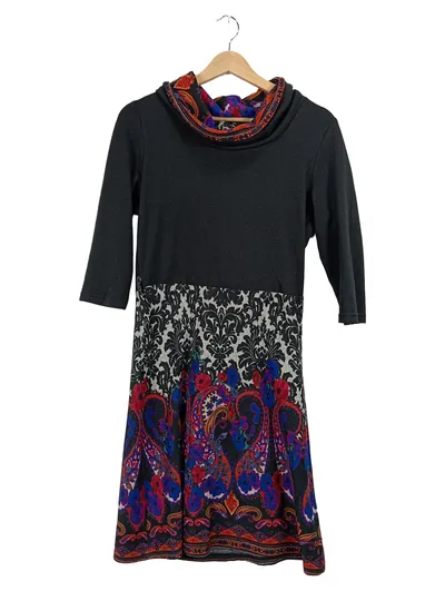 Anna Field Damen Kleid Paisley Rollkragen Gr. 38/M Schwarz Bohemian