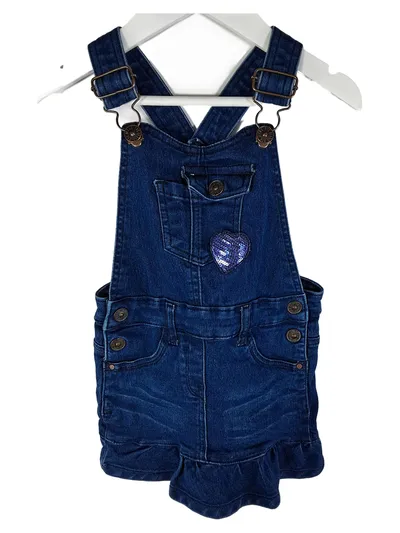 Staccato Jeans Latzkleid Mädchen Gr. 92 Pailletten Rüschen Blau Sommer