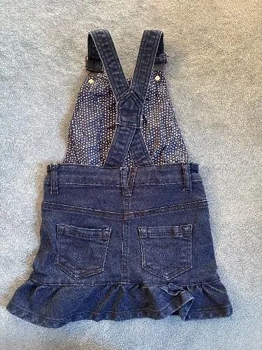 Staccato Jeans Latzkleid Mädchen Gr. 92 Pailletten Rüschen Blau Sommer