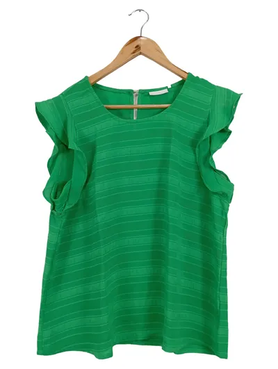 KAFFE Damen Bluse Gr. 42/XL Grün Rüschenärmel Polyester Feminin