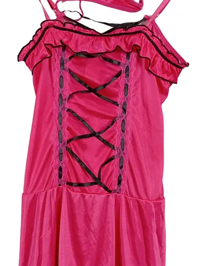 SCHNABEL Damen Nachthemd Pink Spitze Rüschen Schnürung Gr. S/M Sexy Negligee