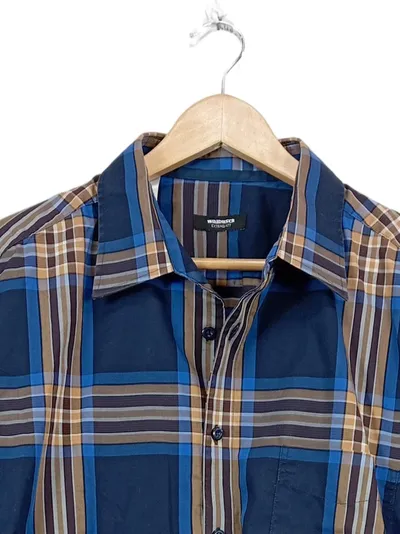 Walbusch Herren Freizeithemd Kariert Blau Baumwolle Langarm Gr. 44 XXL