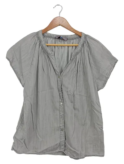 Hester & Orchard Damen Hemdbluse Gr. 38/M Grau Casual Kurzarm Freizeit Uni