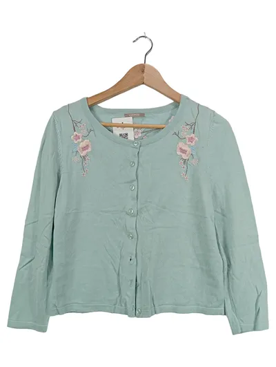 ORSAY Damen Strickjacke Gr. 38/M Türkis Blumenstickerei Cardigan