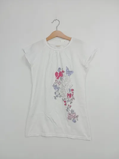 Jana Kinder T-Shirt mit Blumenmuster Größe 152 Weiß Kurzarm Casual