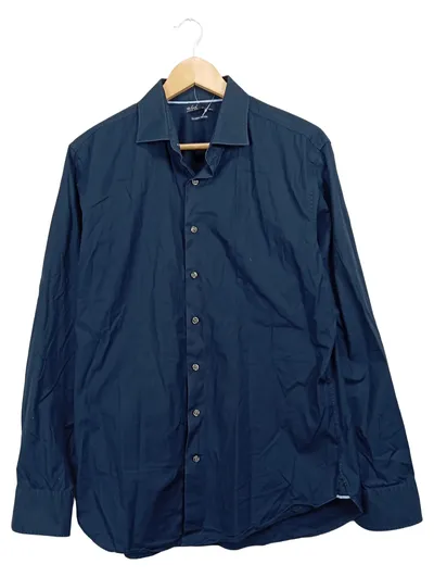 MANGO MAN Business Hemd Herren Gr. 50/L Blau Slim Stretch Langarm