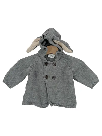 Hust & Claire Kinder Strickjacke Kapuze Ohren Gr. 56 Grau Baumwolle
