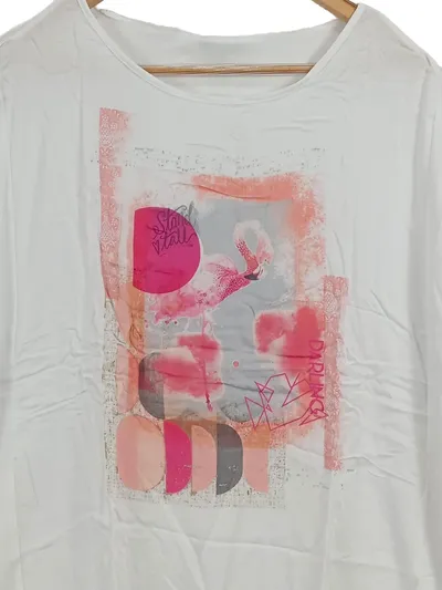 Via Appia Damen T-Shirt Gr. 42/XL Weiß Flamingo Print Baumwolle