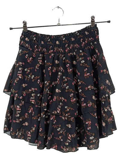Cloud 5ive Damen Minirock Blumenmuster Rüschen Schwarz Gr. S/36