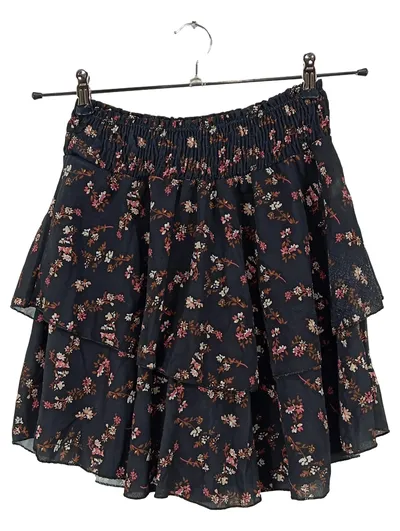 Cloud 5ive Damen Minirock Blumenmuster Rüschen Schwarz Gr. S/36