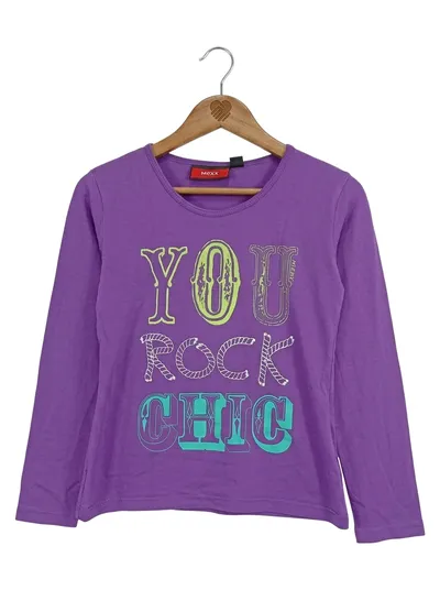 MEXX Mädchen Langarmshirt Gr. 110 Lila Schriftzug YOU ROCK CHIC Casual
