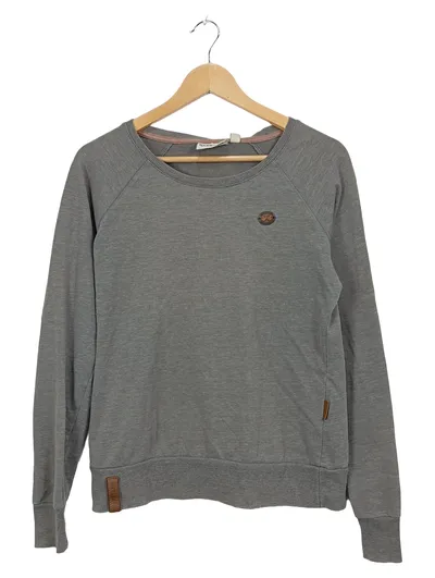 Naketano Damen Pullover Sweatshirt Grau Meliert Gr. M Lederdetails Baumwolle