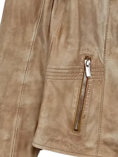 Milestone Damen Lederjacke Gr. 36/S Beige Modern Echtleder Bikerjacke