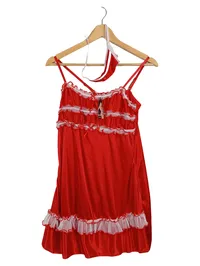 SCHNABEL Babydoll Set Damen Nachthemd String Rot Rüschen S/M 1