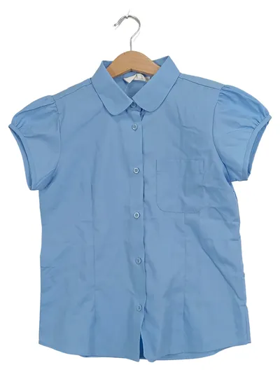 NEXT Kinder Hemdbluse Gr. 134 Blau Kurzarm Uni Klassisch Schule
